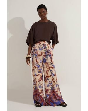 Karen Millen Premium Viscose Linen Paisley Border Print Woven Wide Leg Trouser - Multicolour