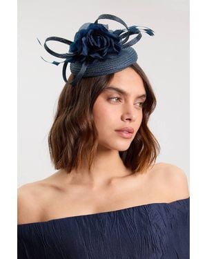 Karen Millen Flower Trim Pillbox Fascinator - Blue