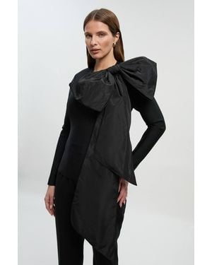 Karen Millen Figure Form Bandage Taffeta Bow Knit Top - Black