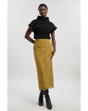 Karen Millen Lace With Taping Woven Midi Skirt - Multicolour