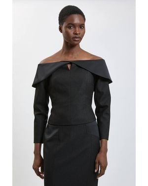 Karen Millen Asymmetric Bardot Tailored Jacket - Black