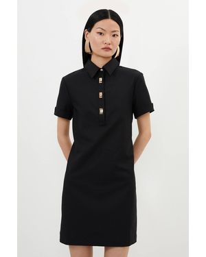 Karen Millen Petite Techno Cotton Woven Short Dress With Clasps - Black