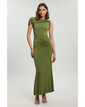 Karen Millen Petite Twist Detail Studded Jersey Maxi Dress - Green