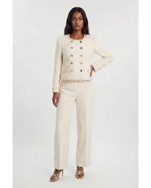 Karen Millen Tweed Embellished Trim Tailored Jacket - Natural