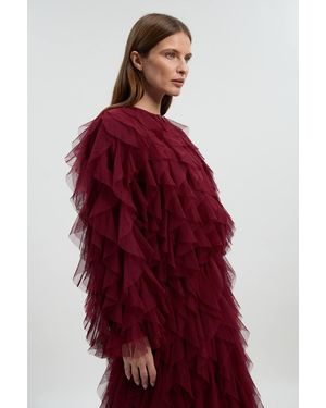 Karen Millen Tulle Ruffle Detail Woven Bomber Jacket - Red