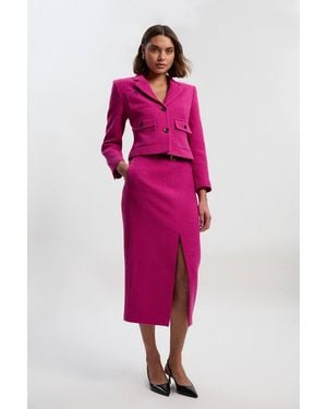 Karen Millen Textured Tweed Tailored Belted Pencil Skirt - Pink