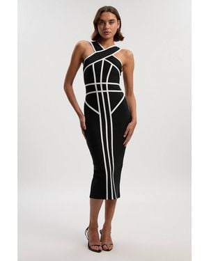 Karen Millen Bandage Knit Contrast Cross Front Dress - Black