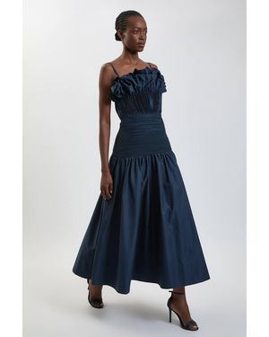 Karen Millen Taffeta Ruffle Detail Midi Dress - Blue