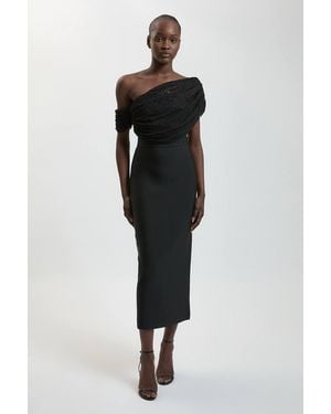Karen Millen Bandage Knit Lace Figure Form Midi Dress - Black
