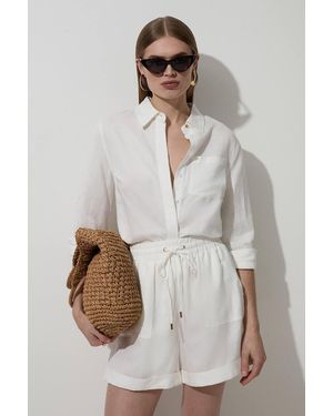 Karen Millen Viscose Linen Tie Waist Woven Shorts - White