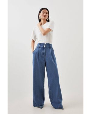 Karen Millen Petite Denim Wide Leg Trousers - Blue