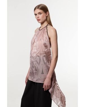 Karen Millen Amelia Graham Burnout Halter Neck Asymmetric Tunic Top - Pink