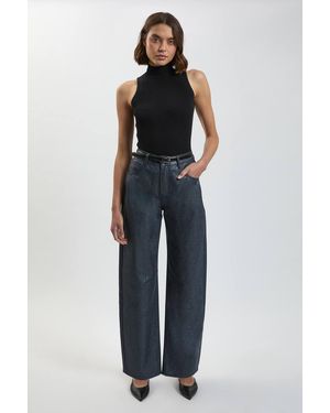 Karen Millen Petite Metallic Denim Coated Barrel Jeans - Blue