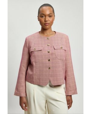 Karen Millen Plus Size Tailored Check Cropped Jacket - Pink