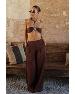 Karen Millen Tailored Linen Wide Leg Trouser - Brown