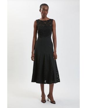 Karen Millen Compact Stretched Lace Detail Midi Dress - Black