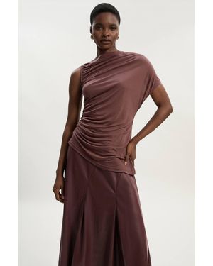 Karen Millen Tencel Ruched Detail Top - Brown
