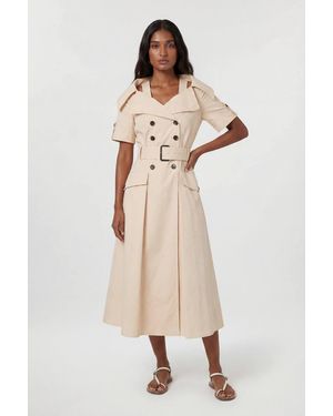 Karen Millen Tailored Cotton Trench Belted Full Skirted Midi Dress - Natural
