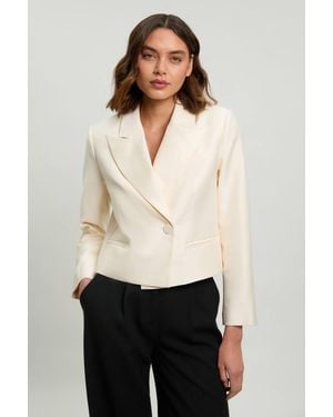Karen Millen Tailored Satin Tux Cropped Blazer - White