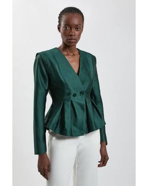 Karen Millen Structured Satin Peplum Tailored Blazer - Green