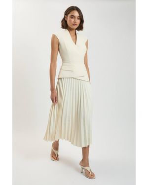 Karen Millen Tailored Crepe Asymmetric Pleat Maxi Dress - Natural