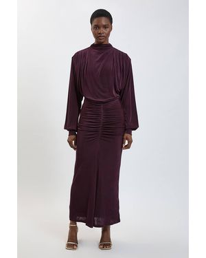 Karen Millen Petite Drapey Crepe Ruched Detail Maxi Dress - Purple