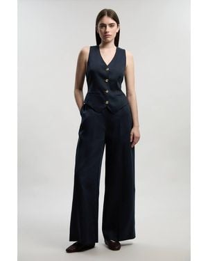 Karen Millen Tailored Linen Wide Leg Trouser - Blue