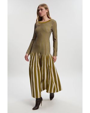 Karen Millen Viscose Blend Striped Knitted Maxi Dress - White