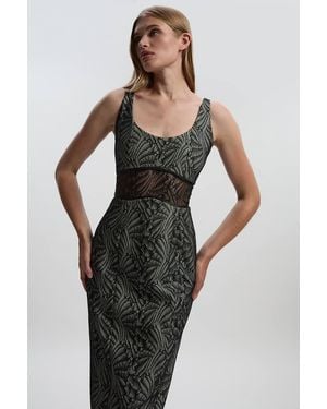 Karen Millen Premium Lace Tailored Pencil Maxi Dress - Black