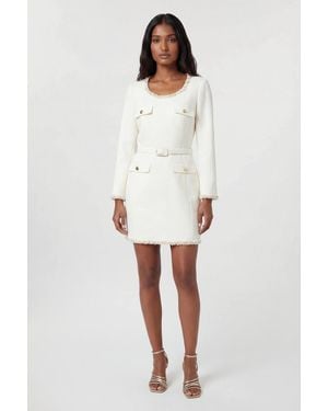 Karen Millen Compact Stretch Embellished Trim Tailored Belted Mini Dress - White