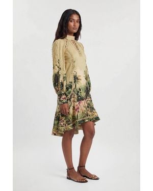 Karen Millen Botanical Print Woven High Neck Mini Dress - Green