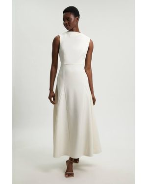 Karen Millen Compact Stretch Tailored Colour Block Full Skirted Midi Dress - Natural