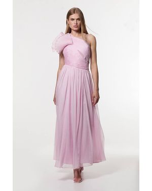 Karen Millen Digital Ophelia Crinkle Georgette Fine Pleated One Shoulder Woven Maxi Dress - Pink