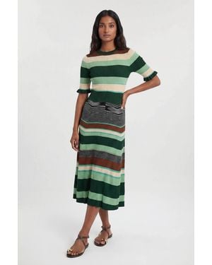 Karen Millen Petite Knit Jacquard Stripe Detail Short Sleeve Midi Dress - Green