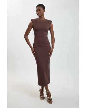 Karen Millen Studded Ponte Jersey Midi Dress - Brown