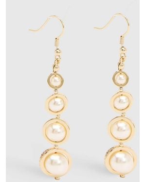 Karen Millen Logo Pearl Drop Earrings - Natural
