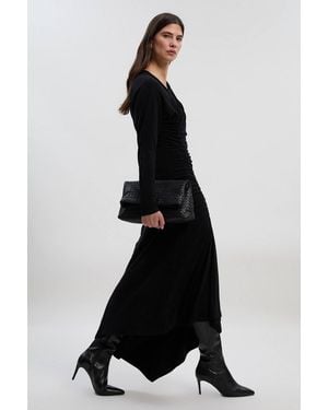Karen Millen Ruched Detail Brushed Textured Jersey Midi Dress - Black