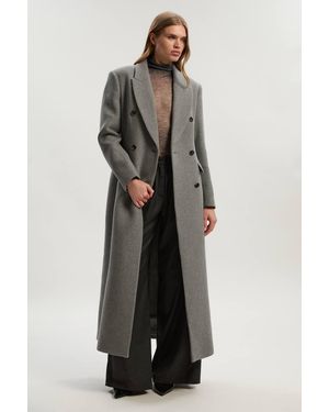 Karen Millen Wool Double Breasted Tailored Maxi Coat - Grey