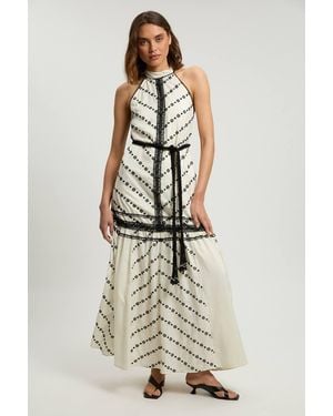 Karen Millen Contrast Detail Halterneck Midi Dress - White