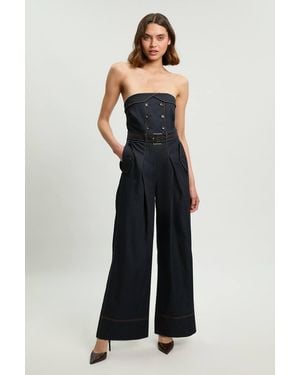 Karen Millen Petite Tailored Denim Trench Bandeau Jumpsuit - Blue