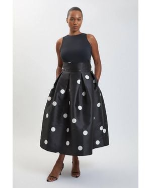 Karen Millen Plus Size Spot Woven Twill Prom Skirt - Blue
