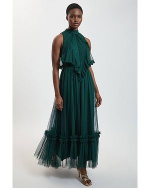 Karen Millen Petite Sleeveless Tulle Maxi Dress - Green
