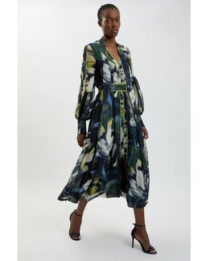 Karen Millen Viscose Floral Print Woven Maxi Dress - Blue
