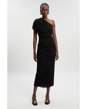 Karen Millen Bandage Mesh Gathered Asymmetric Neck Knitted Maxi Dress - Black