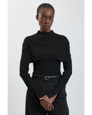 Karen Millen Viscose Blend Ribbed Removable Cape Detail Jumper - Black