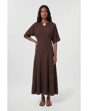 Karen Millen Modal Drop Waist Midi Dress - Brown