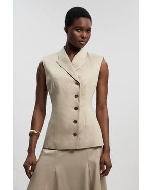 Karen Millen Tailored Linen Corset Back Detail Button Front Waistcoat - Natural