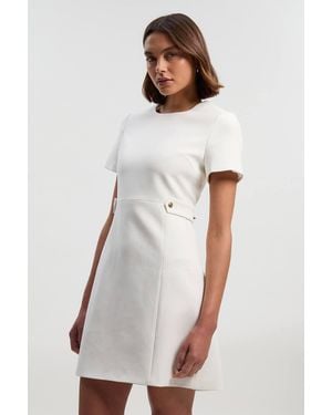 Karen Millen Compact Stretch Essential Waist Tab Detail Tailored Mini Dress - White