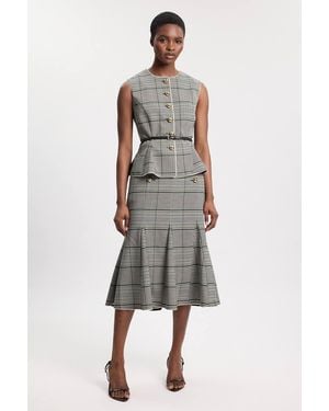 Karen Millen Tailored Check Godet Midi Skirt - Multicolour