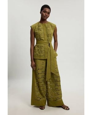 Karen Millen Cutwork Cotton Woven Trouser - Green
